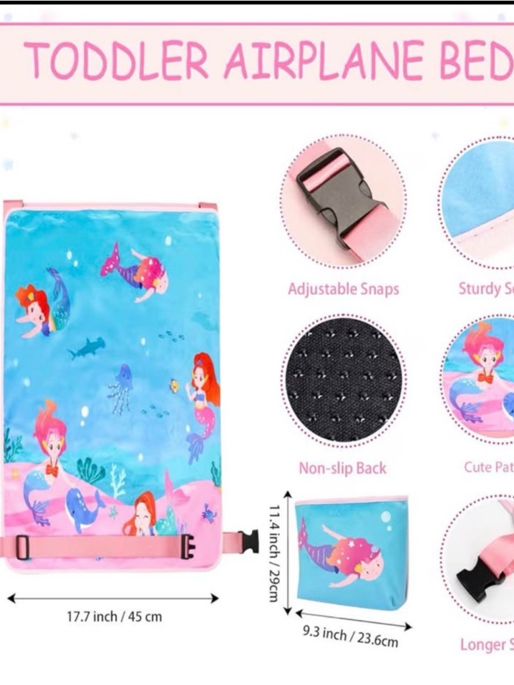 Toddler Airplane Travel Bed Mermaid Print in Blue & Pink
